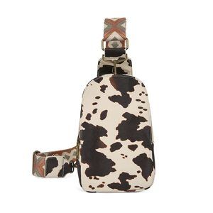 Small Sling Bag Crossbody Bag, Cow Print Pu Leather Wide Guitar c: